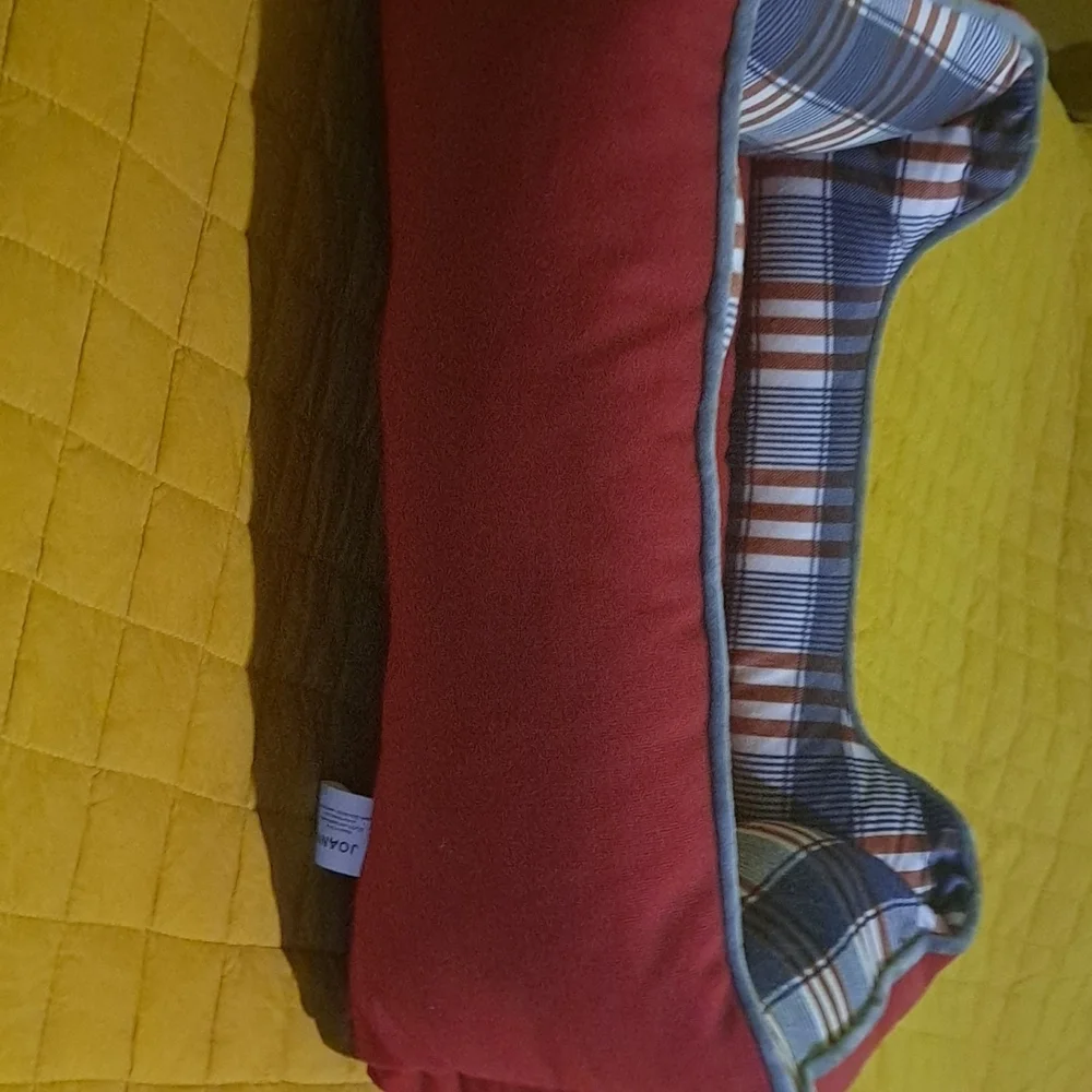 Red,white and blue plaid dog be